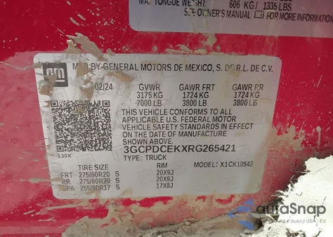 2024 Chevrolet Silverado 1500 4Wd Short Bed Custom Trail Boss z USA, uszkodzony, nr VIN 3GCPDCEKXRG265421